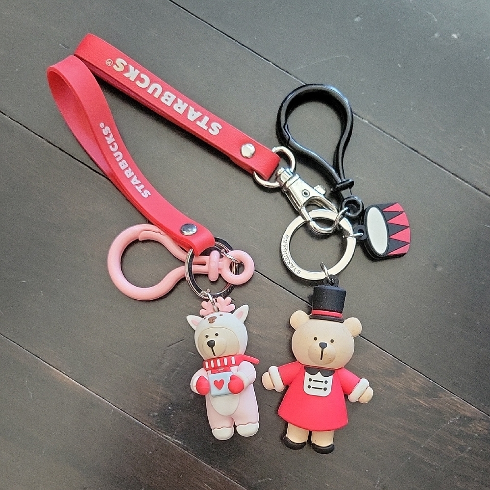 Starbucks Pink and Red Bear Keychain Set